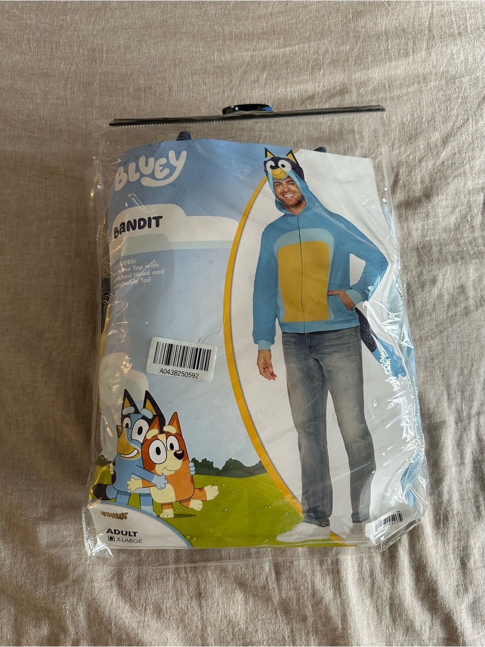 Bluey Bandit Adult Halloween Costume Hoodie w/ Tail Size XL Spirit Halloween